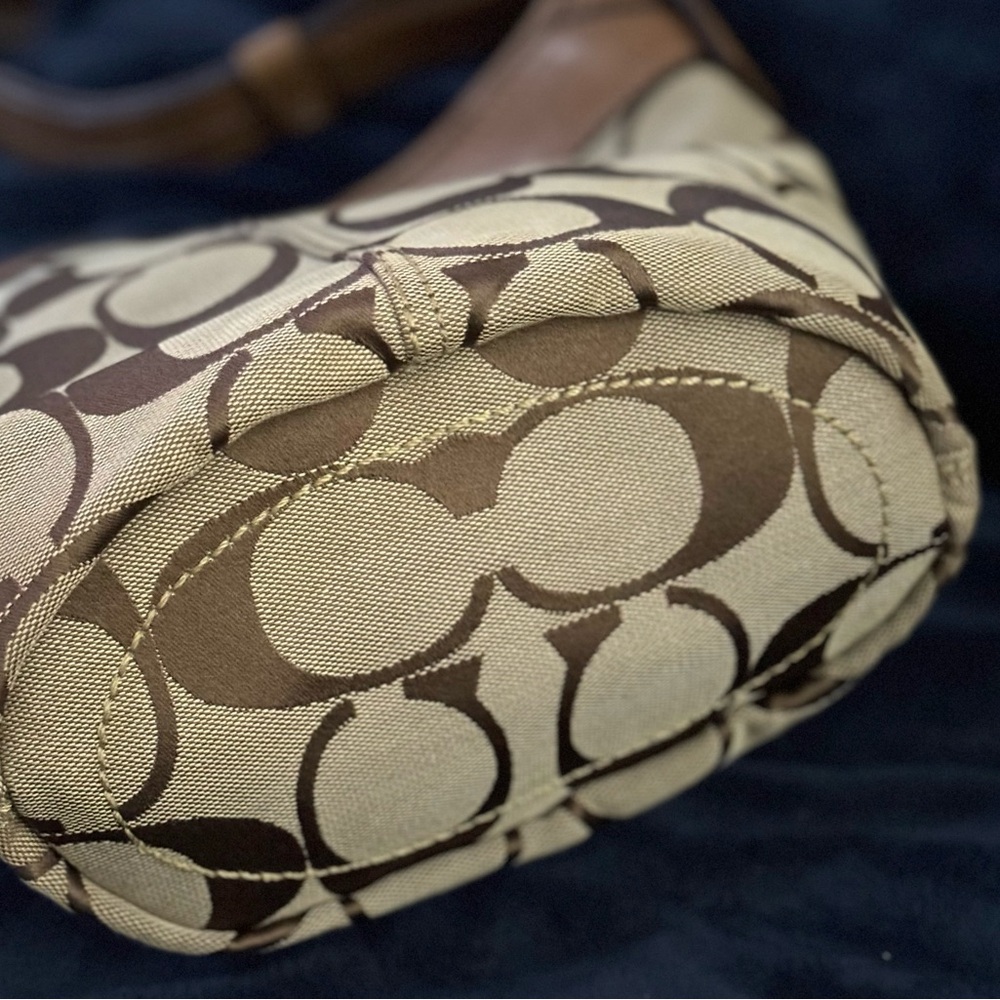 Coach Tan and Khaki Signature Canvas Shoulder Bag